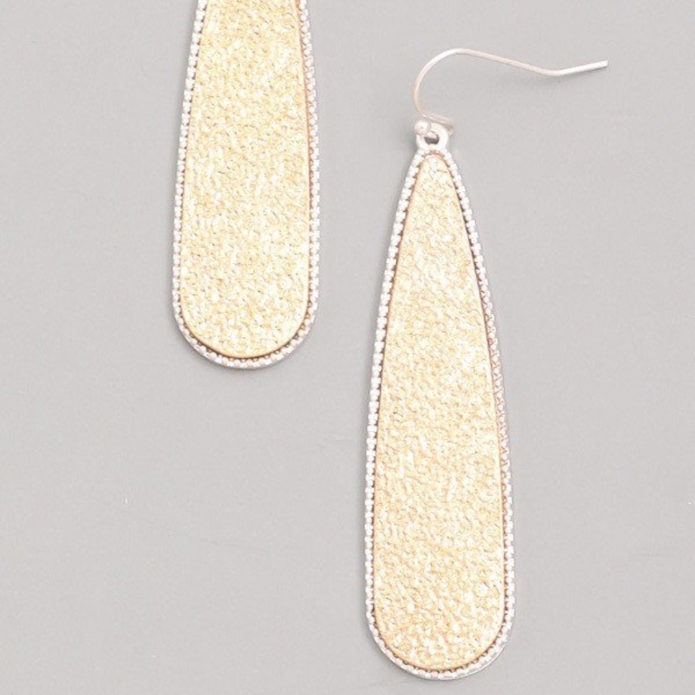 Gold Long Tear Drop Shimmering Ear Rings